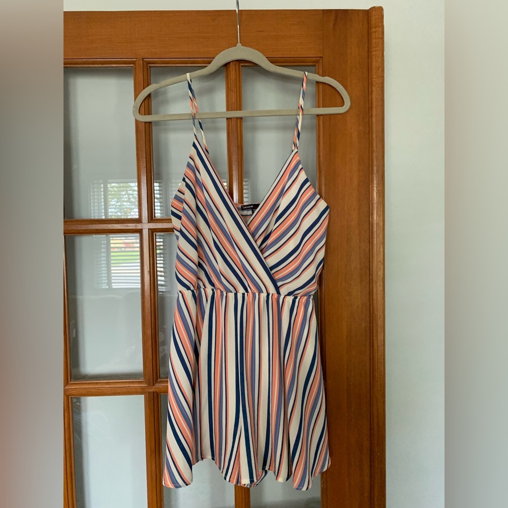 Pink Blue and White Striped Romper